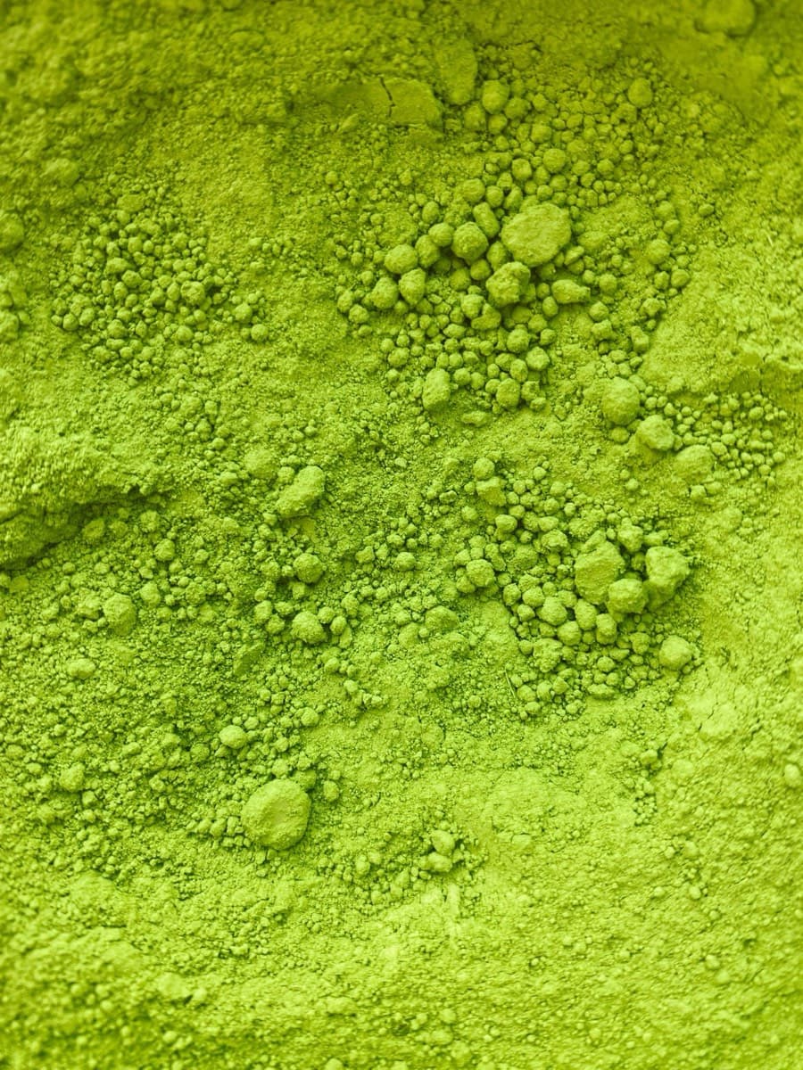 Close-up of finely milled bright green matcha powder