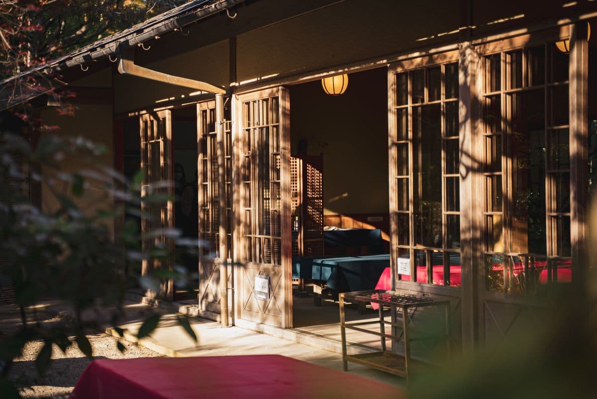 Renovated traditional building interior in Kyoto with a tea patio
